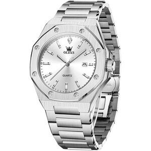 Olevs Men's Sliver Stainless Steel Man Watch with Date Luminous Stylish Watch
